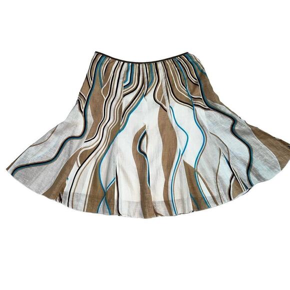 Elie Tahari 100% Linen Mara Aquamarine Abstract Stripe Skirt Fit & Flare Size 8 - Picture 5 of 14